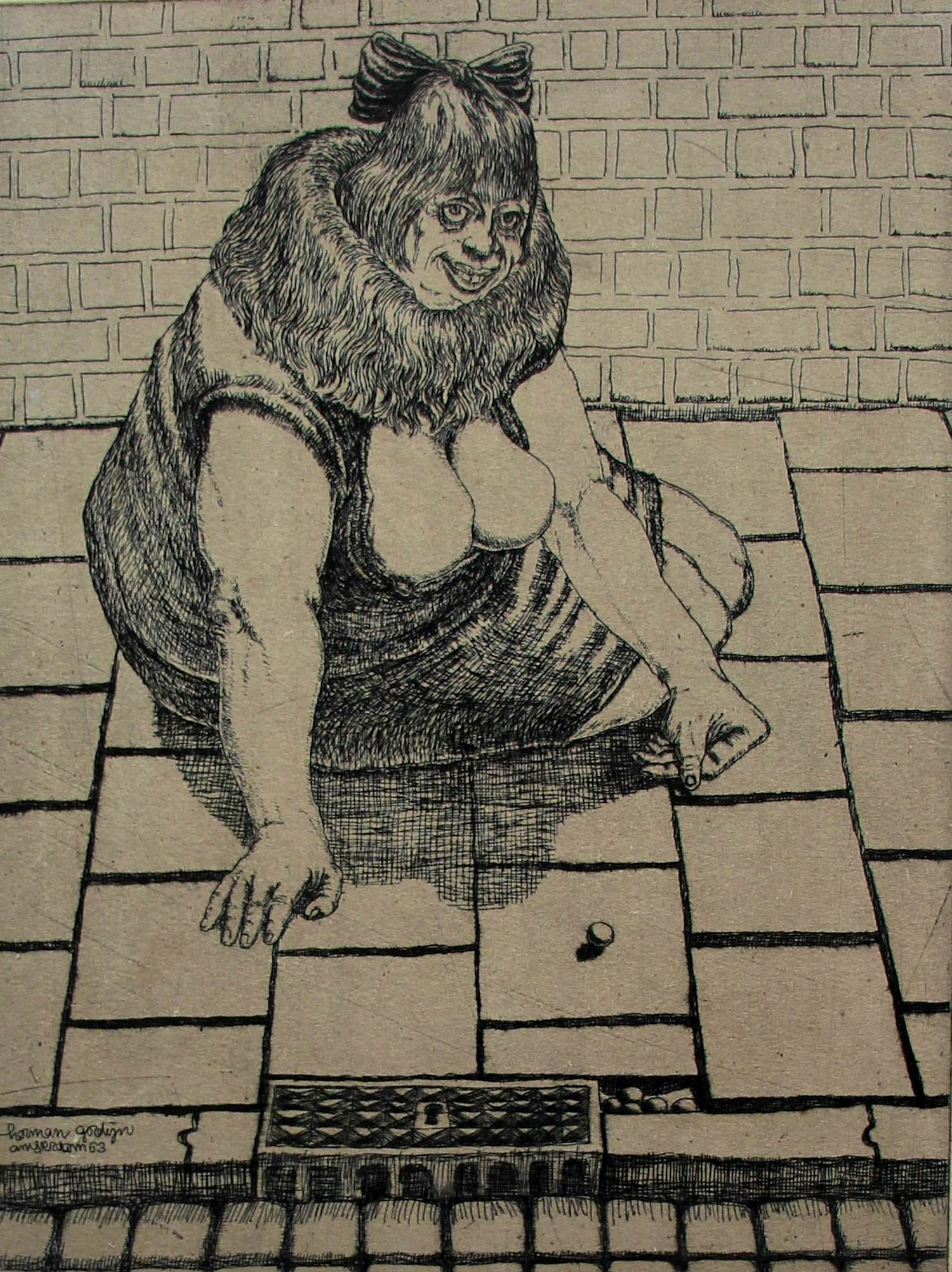 Herman Gordijn - Ets: Knikkeren - 1963 kopen? Bied vanaf 275!