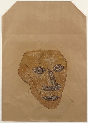 Dirk Celis - Gemengde techniek op kraftpapier, Zonder titel - Ingelijst kopen? Bied vanaf 50!