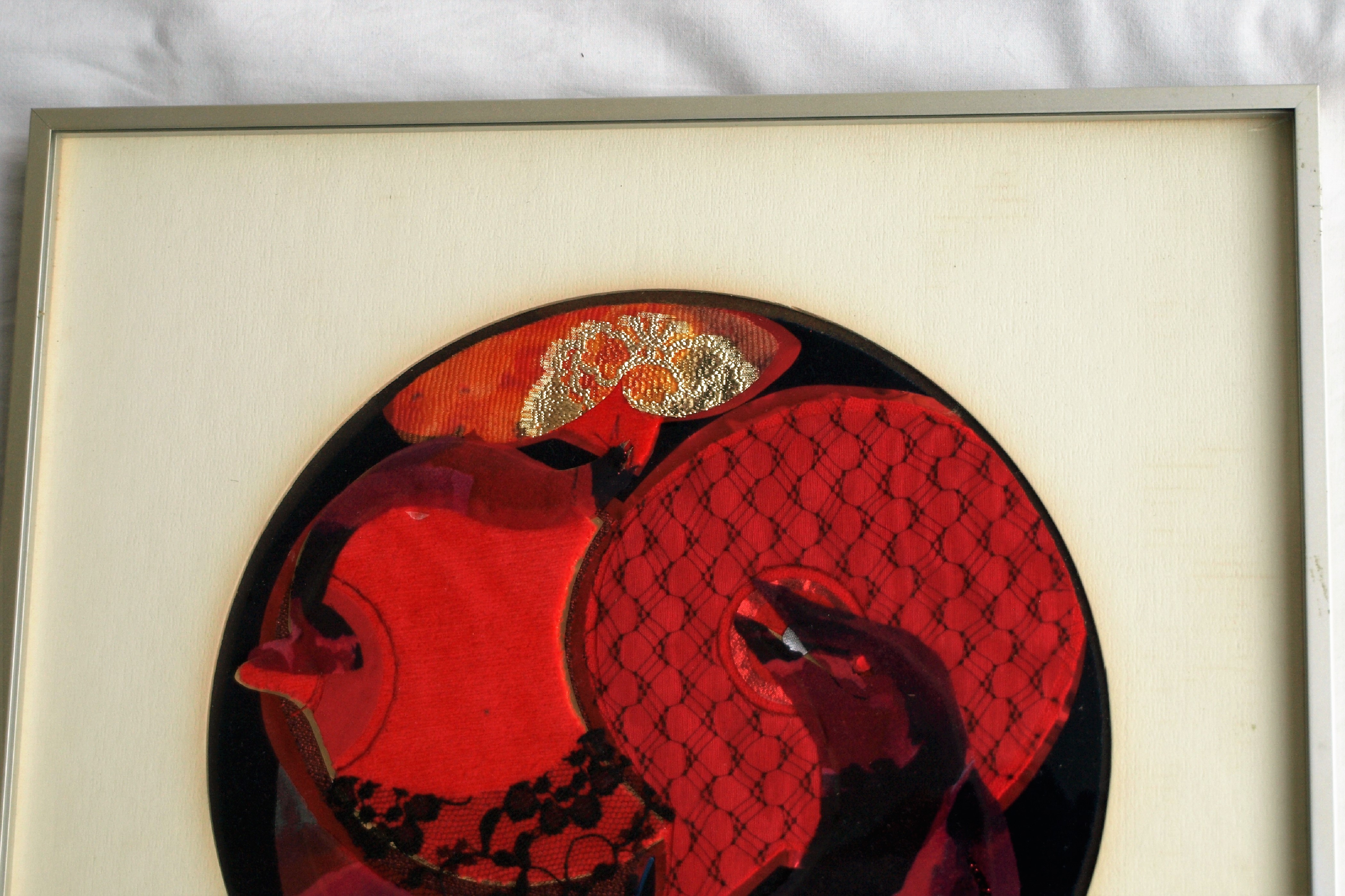 Ria Fortuijn - Kussende vis – Textiel – gesigneerd & ingelijst  kopen? Bied vanaf 15!