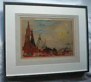 Rene De Coninck - Gemengde techniek op karton , Ingelijst , ‘Stadsgezicht’ - 1956 kopen? Bied vanaf 1!