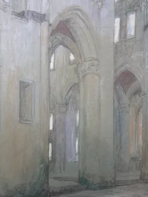 Eugene Lucker - Kerkinterieur. Pastelkrijt. Groot. kopen? Bied vanaf 369!
