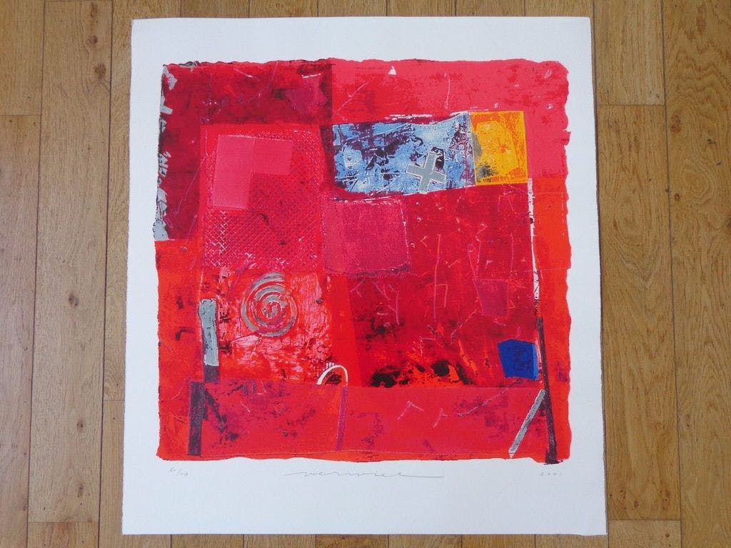 Jos Verwiel -  ABSTRACTIE / KLEURZEEFDRUK + RELIEF / 88x80cm / SIG / 2001 kopen? Bied vanaf 35!