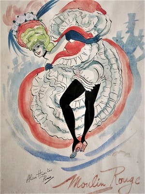 Niet of onleesbaar gesigneerd - Leuke jaren 50 Aquarel "Can Can danseres Moulin Rouge Parijs" gesigneerd kopen? Bied vanaf 1!
