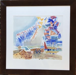 Jaap Ploos van Amstel - Vliegers op het strand, Aquarel, gesigneerd en ingelijst kopen? Bied vanaf 45!