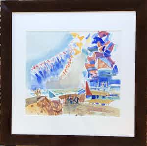 Jaap Ploos van Amstel - Vliegers op het strand, Aquarel, gesigneerd en ingelijst verkocht voor € 45!