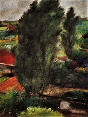 Cees Bolding - Krachtig impressionistisch Pastel "West Fries Landschap" gesigneerd kopen? Bied vanaf 10!