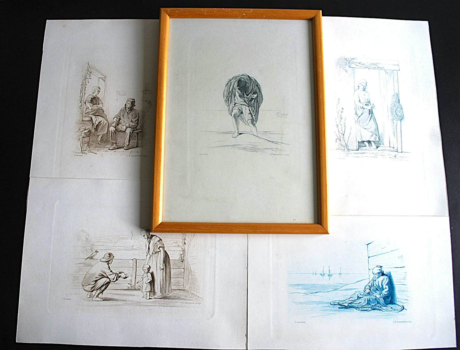 Johannes Heinrich Maria Hubert Rennefeld - 5 gravures naar Jozef Israëls uit ca. 1890 verkocht voor € 20!