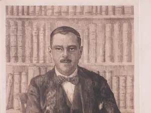 Jozef van Raay - Rokende heer voor boekenkast - Ets kopen? Bied vanaf 40!