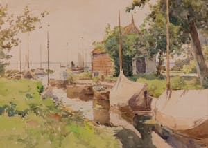 Cornelis Vreedenburgh - Aquarel, Aangemeerde boten - Ingelijst kopen? Bied vanaf 750!