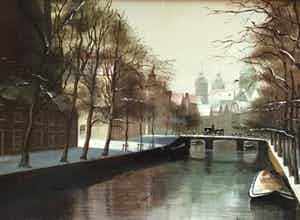 Lois Kapr - stadgezicht met zicht op gracht en torens, C3341-1 verkocht voor € 150!