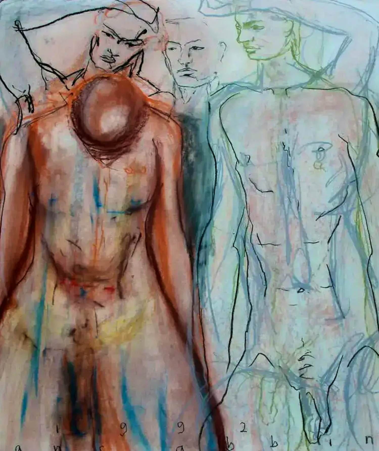 Hans Abbing - Zeer grote krijttekening - 1992 kopen? Bied vanaf 200!