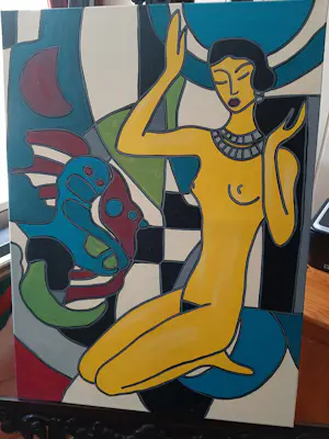 Patricia Kleyman - Acryl op doek. Titel,Une belle Histoire entre la Jeune fille Nue et le Poisson kopen? Bied vanaf 160!