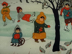 Renate Koblinger-Drobar - Achterglasschildering , Wintergezicht – gesigneerd & ingelijst – ca 1980 kopen? Bied vanaf 1!