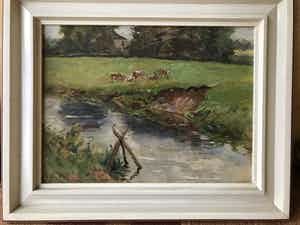 Jan Hoynck van Papendrecht - Weide landschap met riviertje en koeien verkocht voor € 225!
