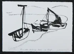 Siegward Sprotte - Litho, Kurische Nehrung Boote im Haff kopen? Bied vanaf 80!