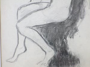 Joop Kropff - Zittend naakt - Potlood/zwartkrijttekening kopen? Bied vanaf 1!