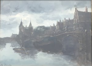 Adriaan Terhell - 2 x stadsgezicht met boten vanaf de waterkant. kopen? Bied vanaf 1!