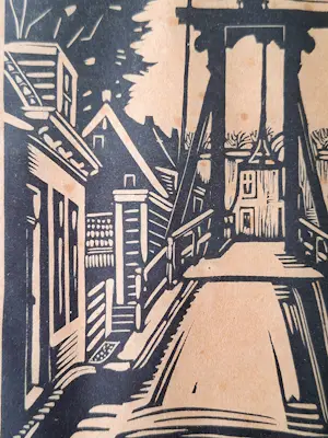 Andre van der Vossen - houtsnede 'Kwakelbrug, Edam' kopen? Bied vanaf 45!