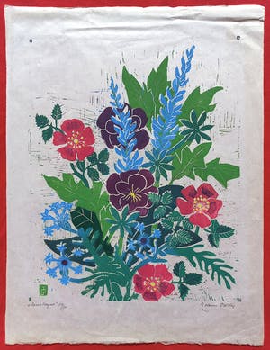 Jeanne Bieruma Oosting - Zomerbouquet, linosnede op rijstpapier kopen? Bied vanaf 75!