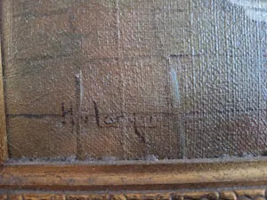 Hendrikus van Langen - Landelijk interieur met vrouw bij het haardvuur met borduurwerk kopen? Bied vanaf 150!