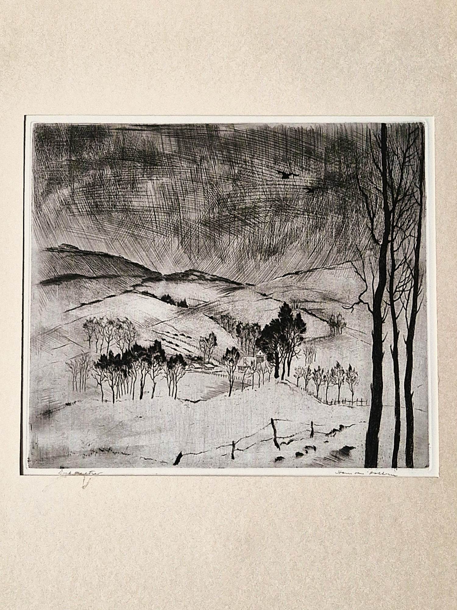 Hans van Dokkum - Fraaie in 1948 gemaakte monochrome Lithografie "Limburg in de sneeuw" kopen? Bied vanaf 36!