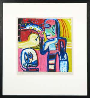 Henk Vierveijzer - Zeefdruk, Salamanders vangen - Ingelijst verkocht voor € 50!