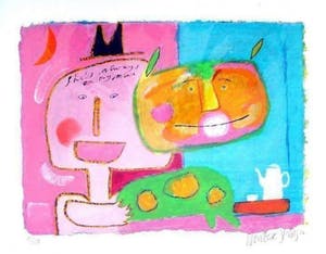 Wouter Stips - Kleurenzeefdruk KOPJE KOFFIE POES ERBIJ Handgesigneerd. kopen? Bied vanaf 145!