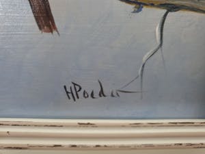 Henk Poeder - Drie kleine vogels in een winterse omgeving kopen? Bied vanaf 30!