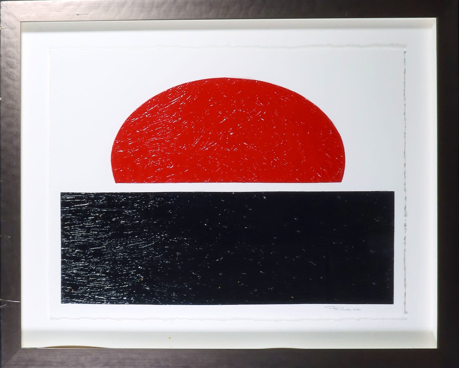 Pim Lenos - Olieverf op papier, Compositie in zwart en rood - Ingelijst verkocht voor € 300!