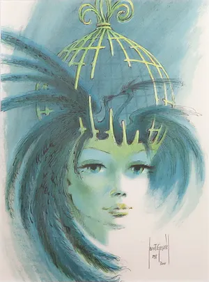 Francis de Lassus Saint-Genies - Litho, Vrouw met kooi - Ingelijst kopen? Bied vanaf 35!