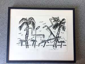 Jan de Beus - Inkttekening, Ingelijst verkocht voor € 70!