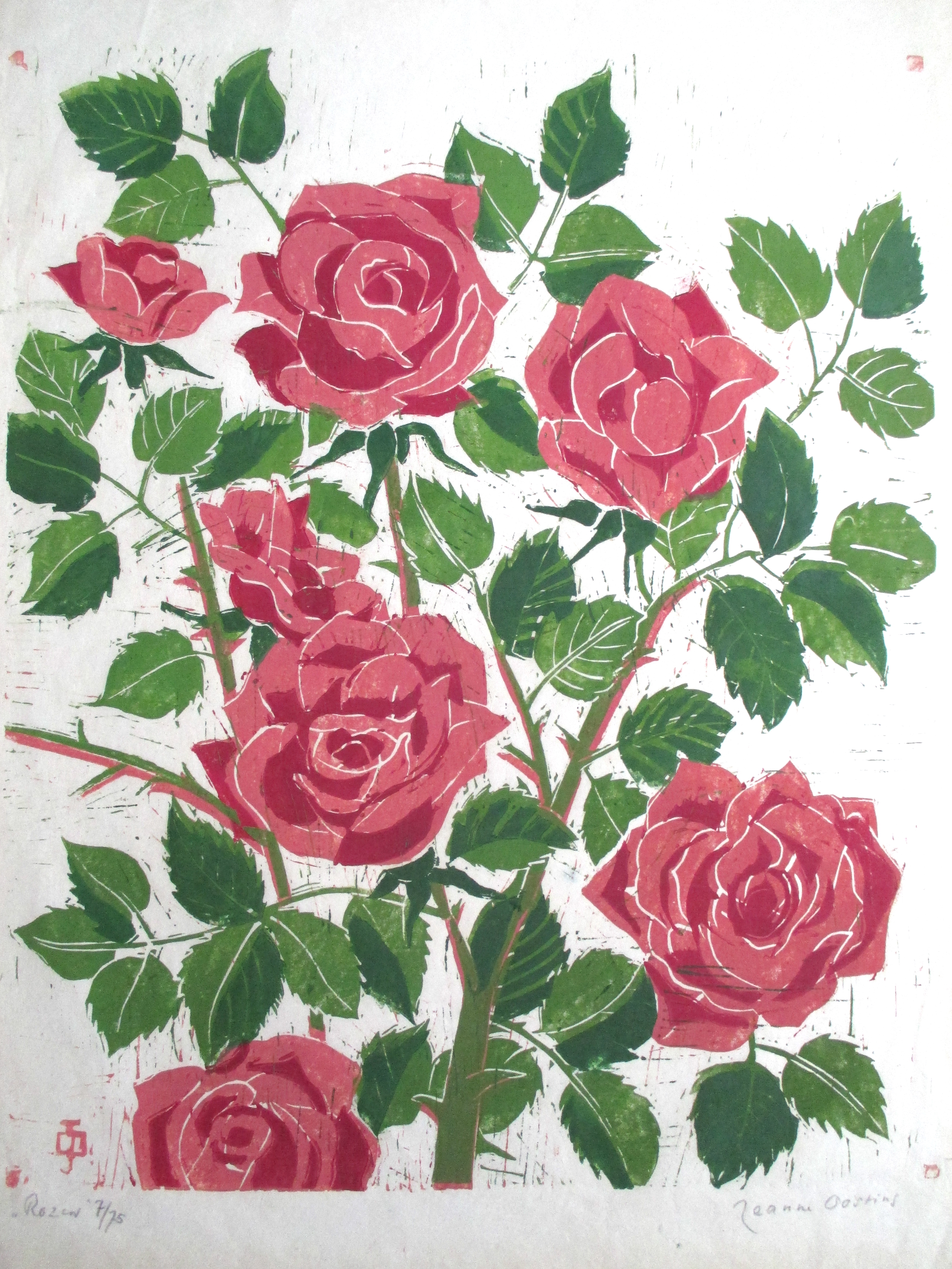 Jeanne Bieruma Oosting - Houtsnede "Rozen" verkocht voor € 50!