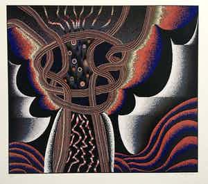 Shinkichi Tajiri - zeldzame knoop - gesigneerde computerprint - incl. originele bewaarmap verkocht voor € 150!