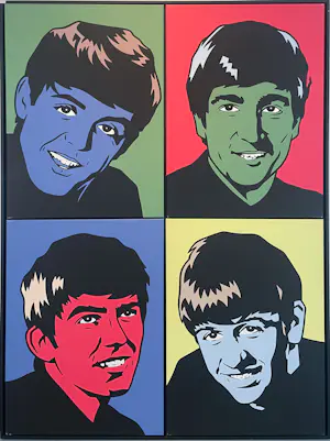 AcheterLuc Verschuuren - Acryl op doek, Fab 4 (vierluik) - Ingelijst? Enchérissez de 200!