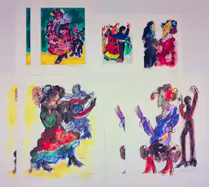 Jan Sierhuis - Lot van 8 werken op papier met figuren verkauft für € 100!