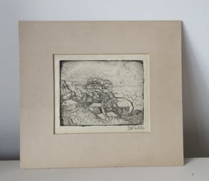 Niet of onleesbaar gesigneerd - Miniatuur pentekening van een heuvellandschap kopen? Bied vanaf 1!