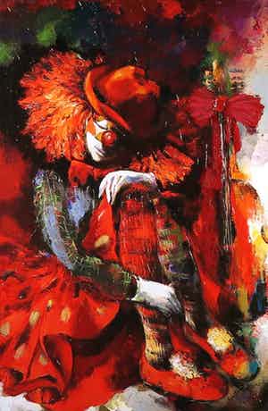 Elena Filatov - Polygrafiek op doek, Clown "Wenn das lachen vergeht" (Groot) verkocht voor € 1!