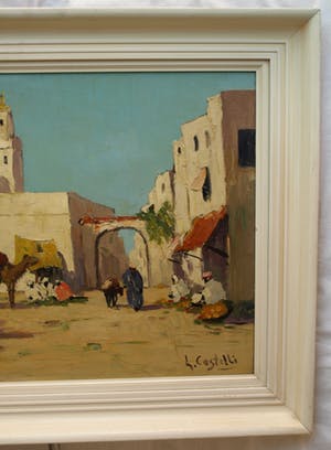 Niet of onleesbaar gesigneerd - Olieverf op doek , Oriëntaalse voorstelling – ingelijst & gesigneerd – ca 1950? kopen? Bied vanaf 1!