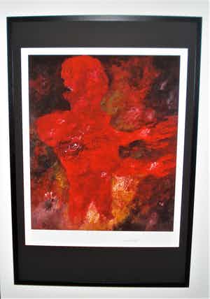 Armando - Gestalte in Rood (strak gelijst, nieuwe lijst+passepartout) verkocht voor € 235!