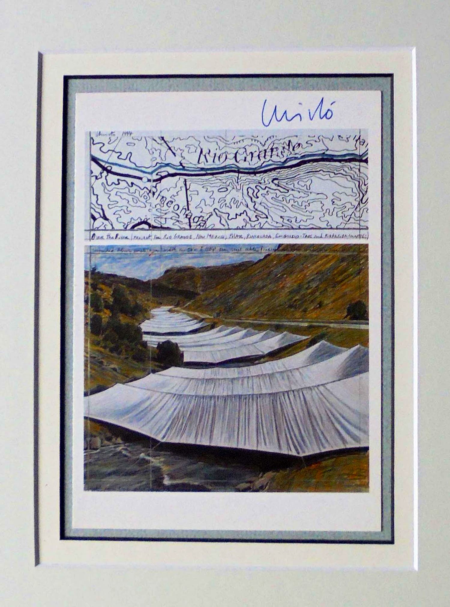 Christo - "OVER THE RIVER," - Project for the Rio Grande " - handgesigneerd in pptout verkocht voor € 99!