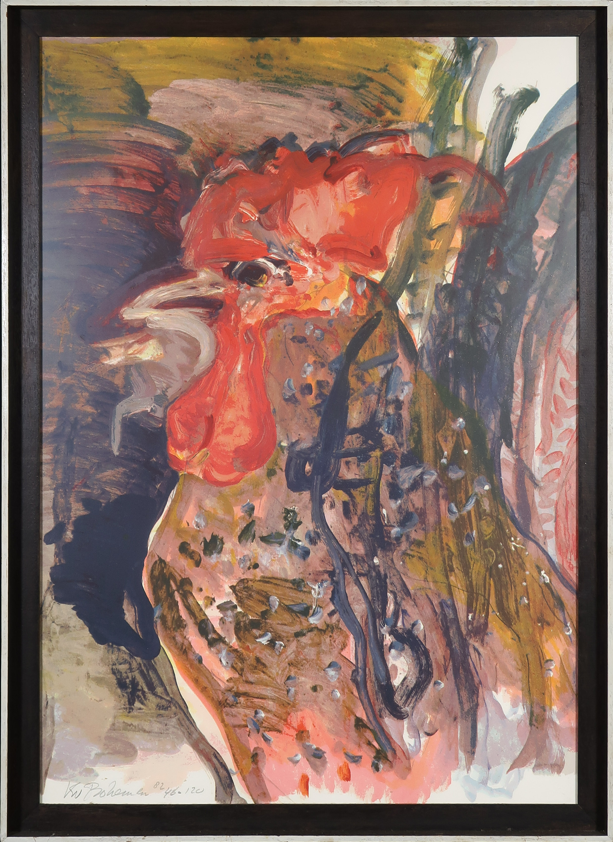 Kees van Bohemen - Litho, Haan - Ingelijst verkocht voor € 150!