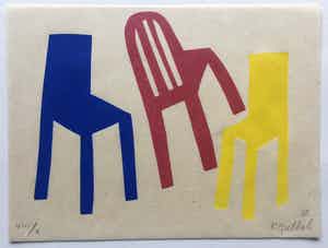 Klaas Gubbels - houtdruk ‘Les Chaises’ - 2000 - oplage X verkocht voor € 225!