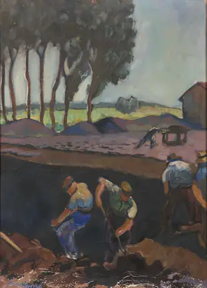 Numa Donzé - Olieverf op doek, Arbeiter im Trofmoor - Ingelijst kopen? Bied vanaf 1!