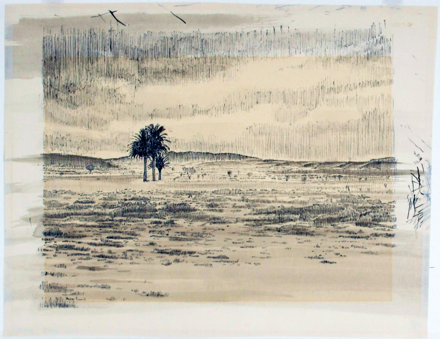 Frans Room - inkt tekening - Palm met Palmbomen uit 1982 - 258B kopen? Bied vanaf 1!