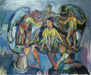 Elly Kuipers - Olieverf op doek, Dansende figuren (Zeer groot) verkocht voor € 1!