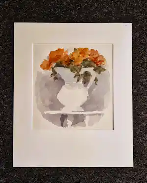 Mart Kempers - Grote Aquarel - boeket rozen - gesigneerd - 1988 - in passe partout verkauft für € 41!