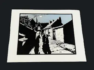 Buy Piet Rackwitsz - maakte deze kleuren houtsnede omstreeks 1930 "nachtelijk gesprek" gesigneerd? Bid from 36!