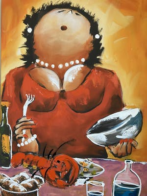 Theo Broeren - Glicée met acryl op doek ‘Lobster’ (GROOT ) kopen? Bied vanaf 100!