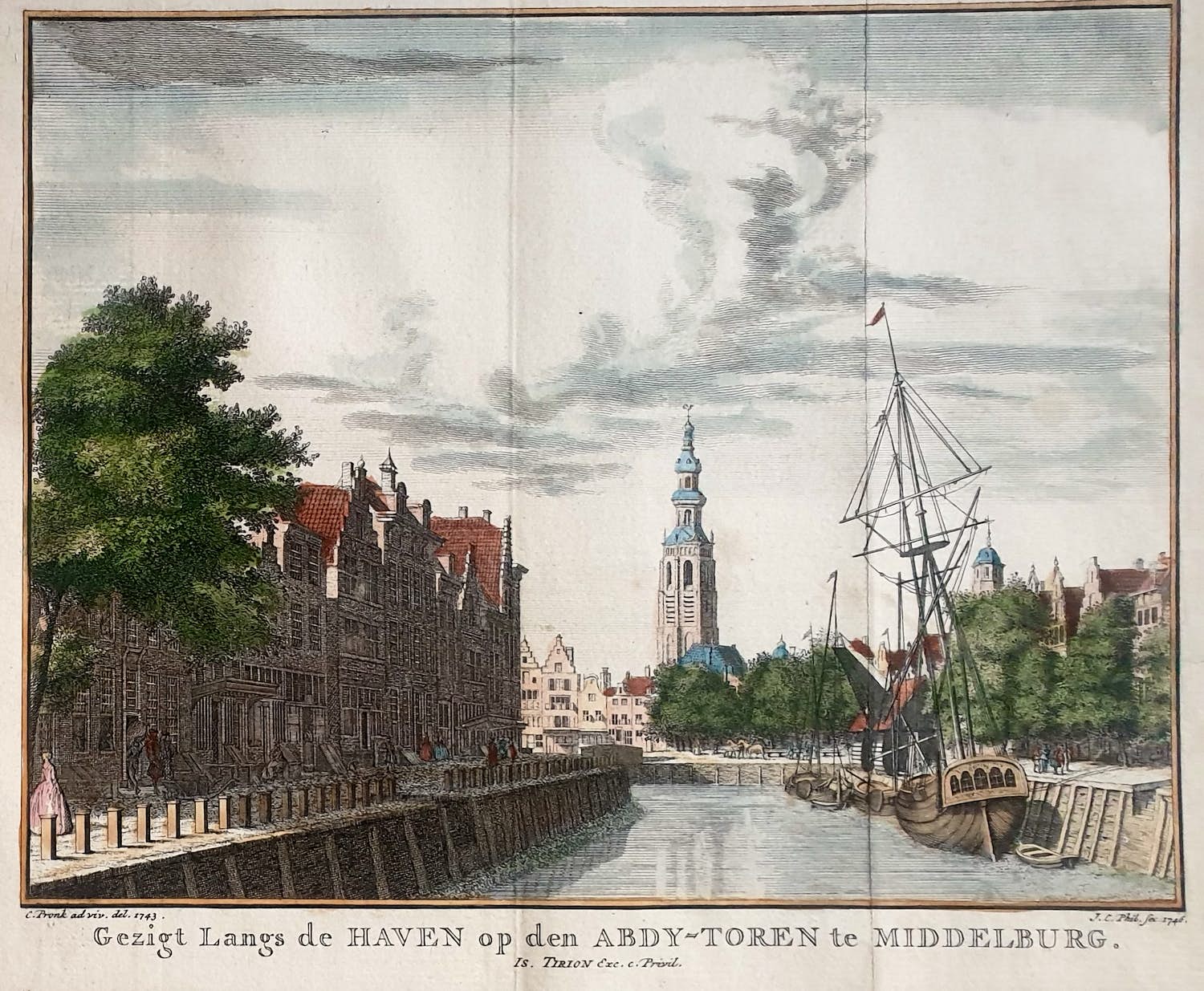 Isaac Tirion - Middelburg Stadsgezicht Gravure Tirion Lange Jan 1753 verkocht voor € 25!
