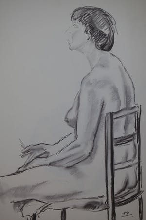 Ton Pape - Houtskooltekening op papier - "Zittende naakte vrouw" kopen? Bied vanaf 25!